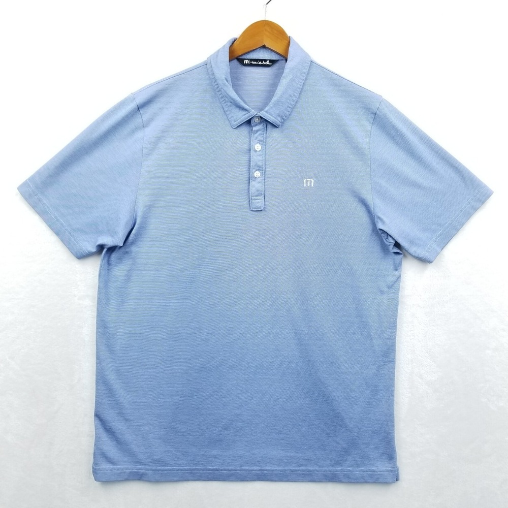 Travis Mathew Polo Shirt Men L Blue Short Sleeve Performance Summer Golf Stretch